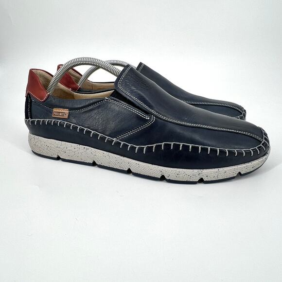Pikolinos Leather Loafers Navy Blue Contrasting Whip-Stitching Euro Sz 43